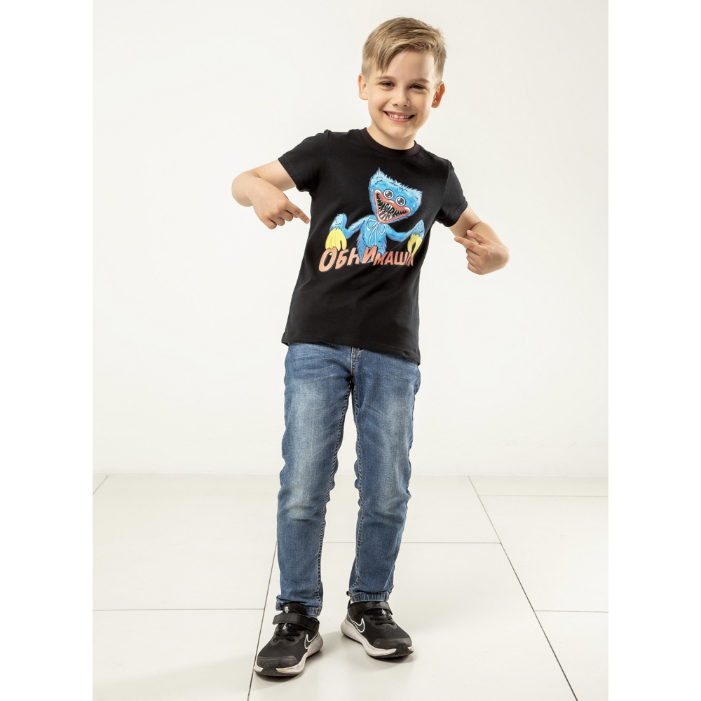 Футболка "ДЕТИ" Обнимашки, хлопок, размер 122, цвет черный, арт.№ 830-795