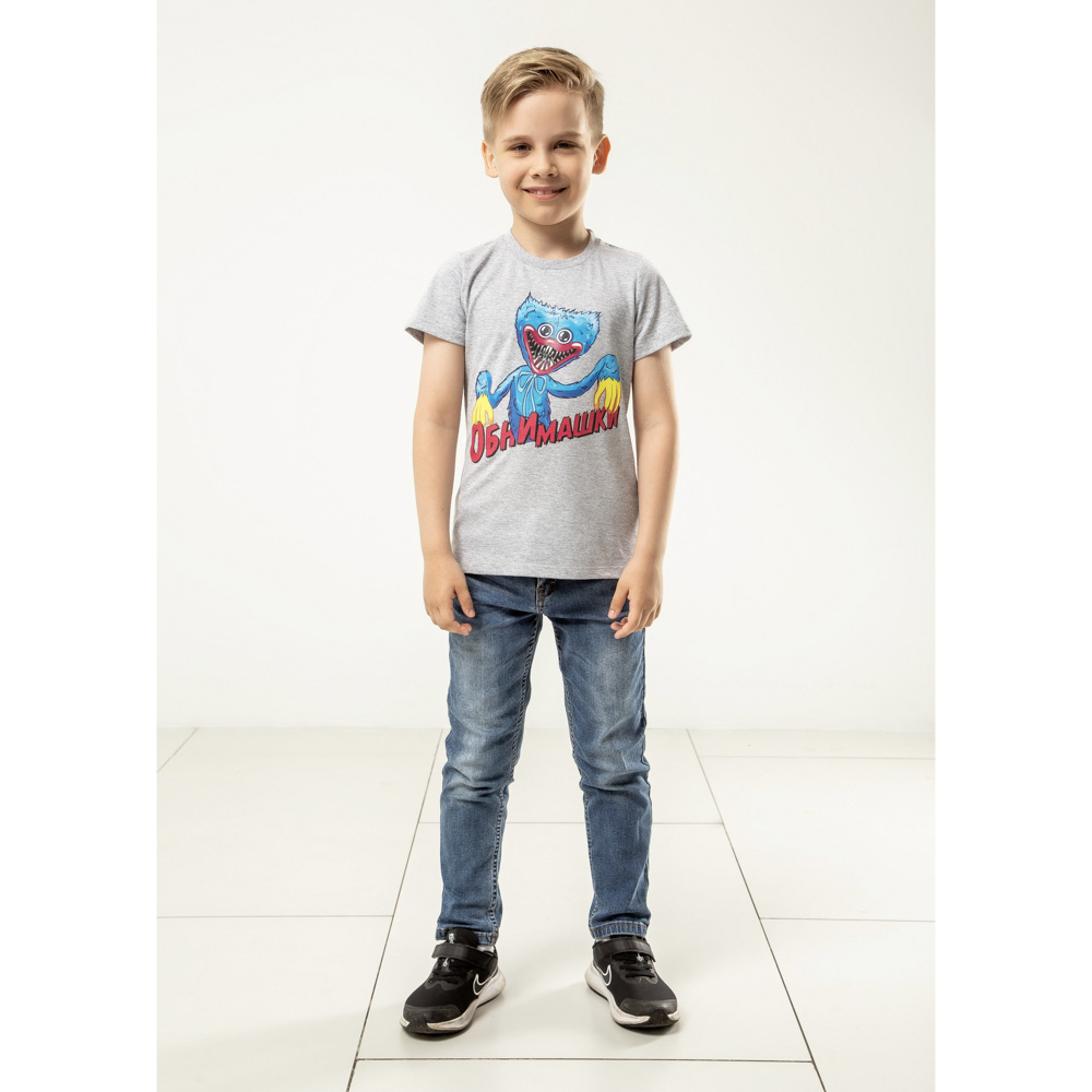 Футболка "ДЕТИ" Обнимашки, хлопок, размер 122, цвет серо-голубой, арт.№ 830-799