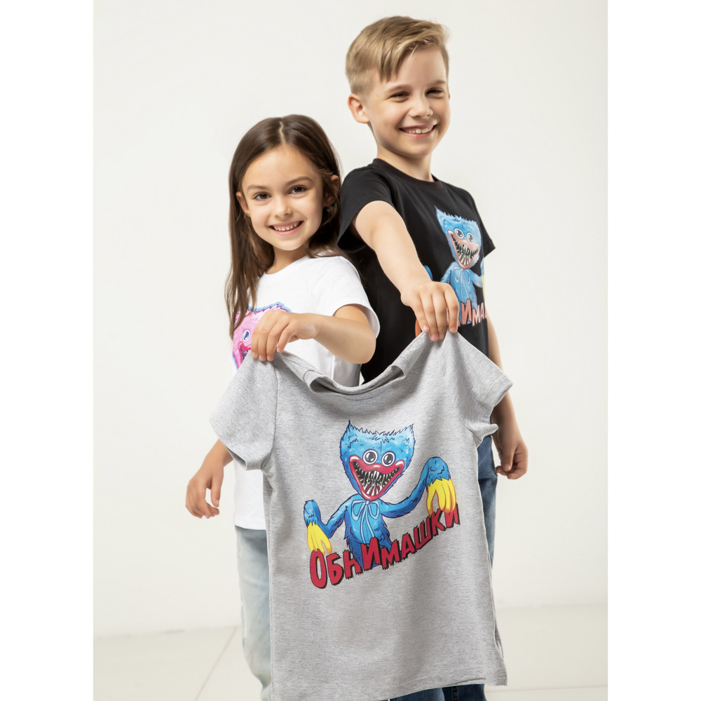 Футболка "ДЕТИ" Обнимашки, хлопок, размер 128, цвет серо-голубой, арт.№ 830-800
