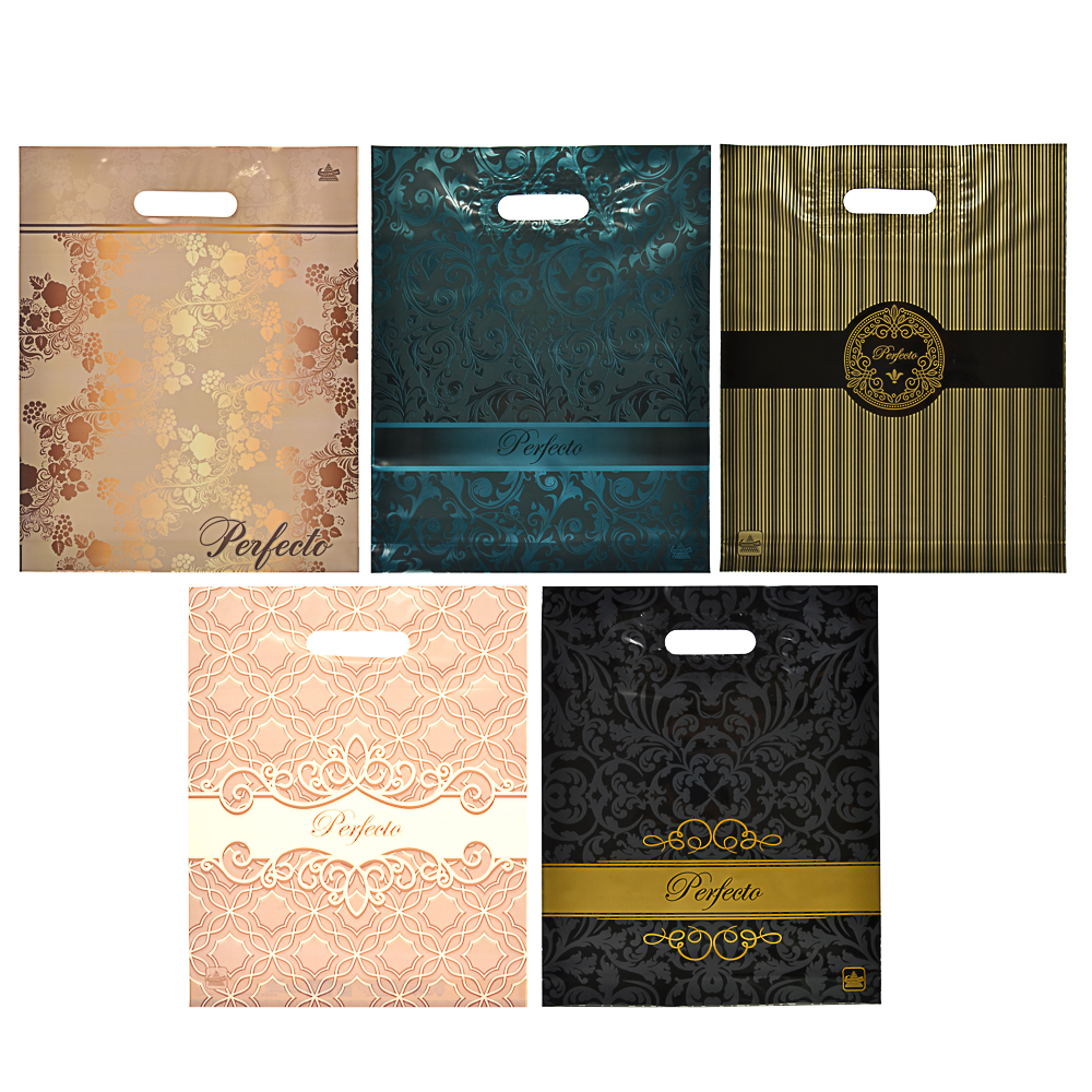 Пакет ПНД Серия Перфекто с вырубной ручкой, L 37х30см, 90мкм,5 дизайнов, арт.№ 507-868