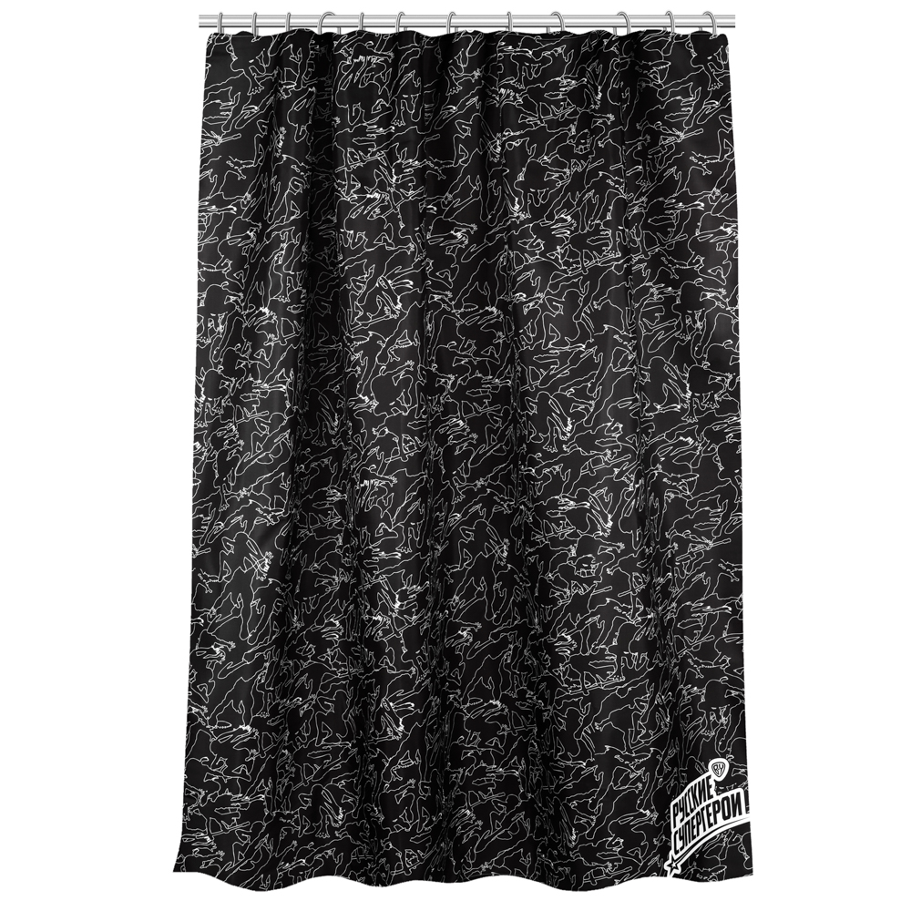 BY Русские Супергерои Шторка для ванной, с утяжелителем, полиэстер 90 г/м2, 180x180см, чёрная, арт.№ 461-625