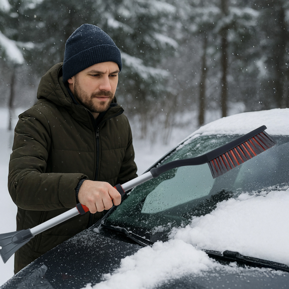 ЕРМАК Щетка для уборки снега с распушенной щетиной+скребок, 90 см, арт.№ 775-123