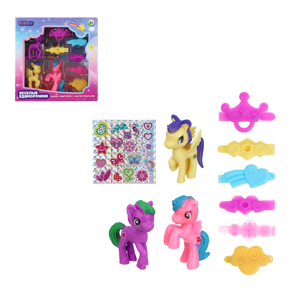 ИГРОЛЕНД Набор фигурок "Веселые единорожки" с акс, ABS, PP, 13х5х13 см, 2 дизайна, арт.№ 258-095