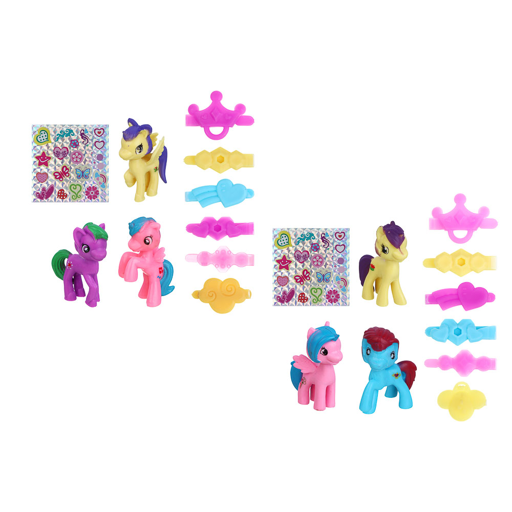 ИГРОЛЕНД Набор фигурок "Веселые единорожки" с акс, ABS, PP, 13х5х13 см, 2 дизайна, арт.№ 258-095