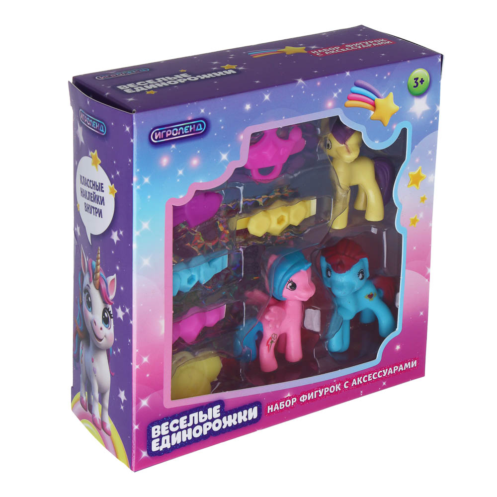 ИГРОЛЕНД Набор фигурок "Веселые единорожки" с акс, ABS, PP, 13х5х13 см, 2 дизайна, арт.№ 258-095