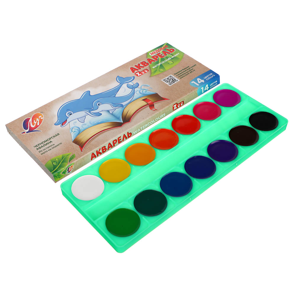 ЛУЧ Акварель медовая "ZOO", 14 цветов, без кисти, в картонной коробке, арт.№ 231-051