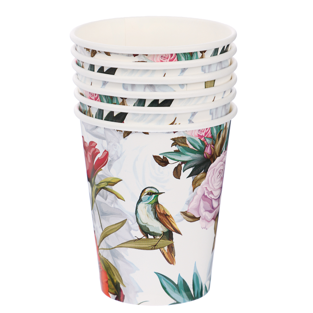 Набор бумажных стаканов Птицы и цветы, 6 шт*250 мл, арт.№ 530-413