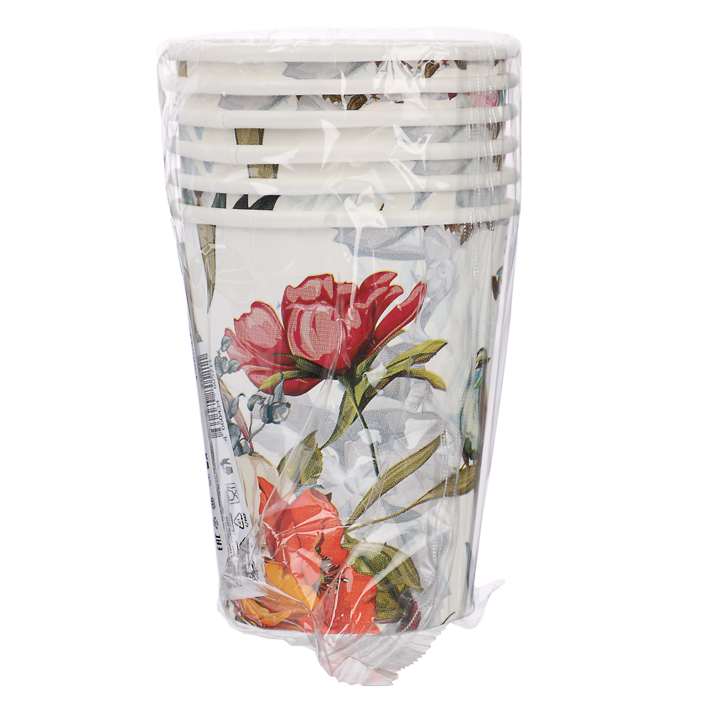 Набор бумажных стаканов Птицы и цветы, 6 шт*250 мл, арт.№ 530-413