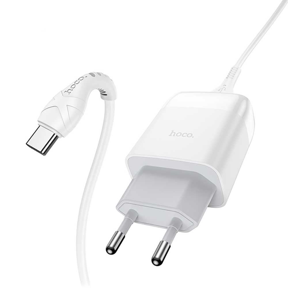 Комплект СЗУ hoco. модель C72Q, USB-C 18Вт, QC3.0, каб. C-C, белый, арт.№ 916-335