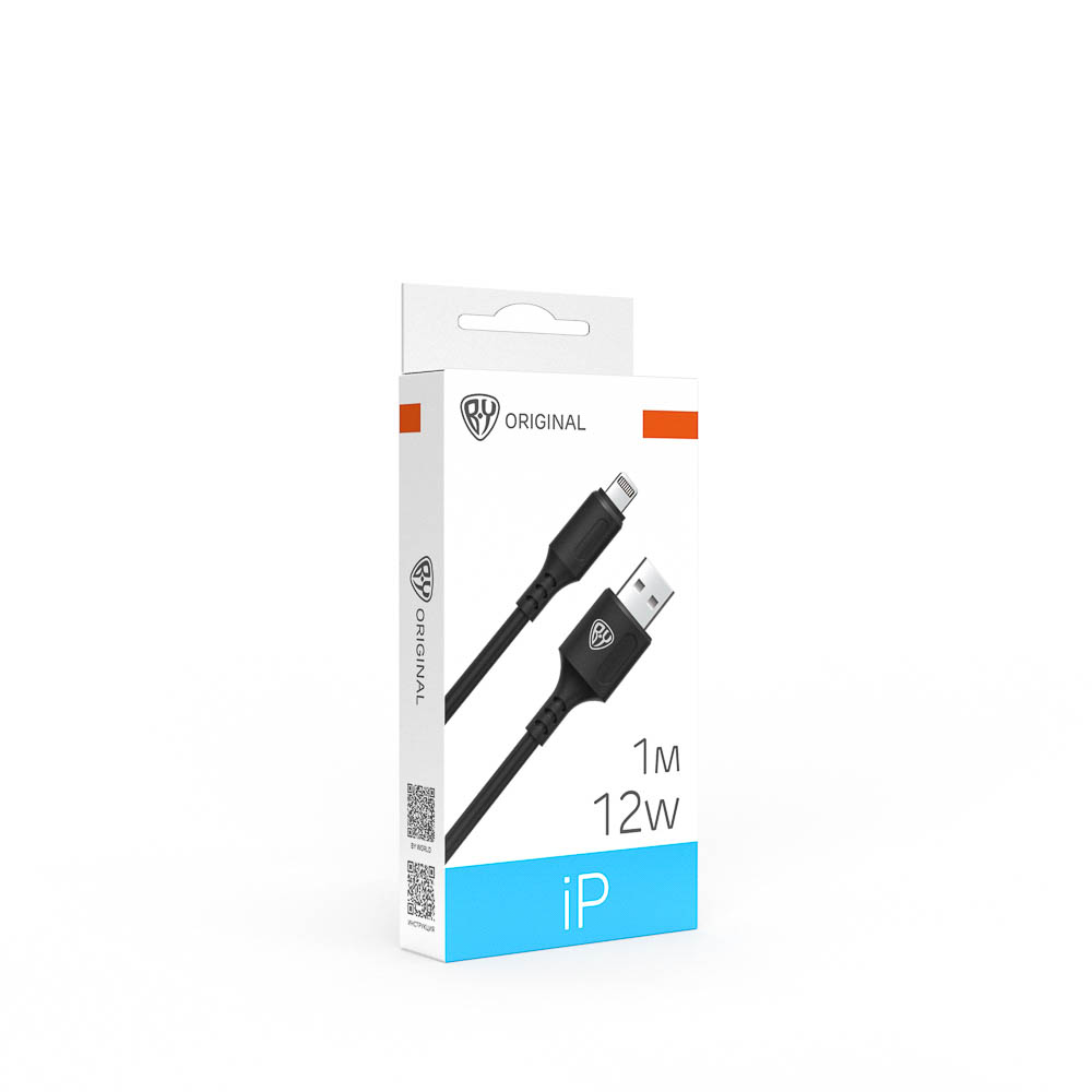 Кабель для зарядки USB(A)-iP BY Fusion, 12Вт, 1 м, 2.4A, TPE, чёрный, арт.№ 931-616