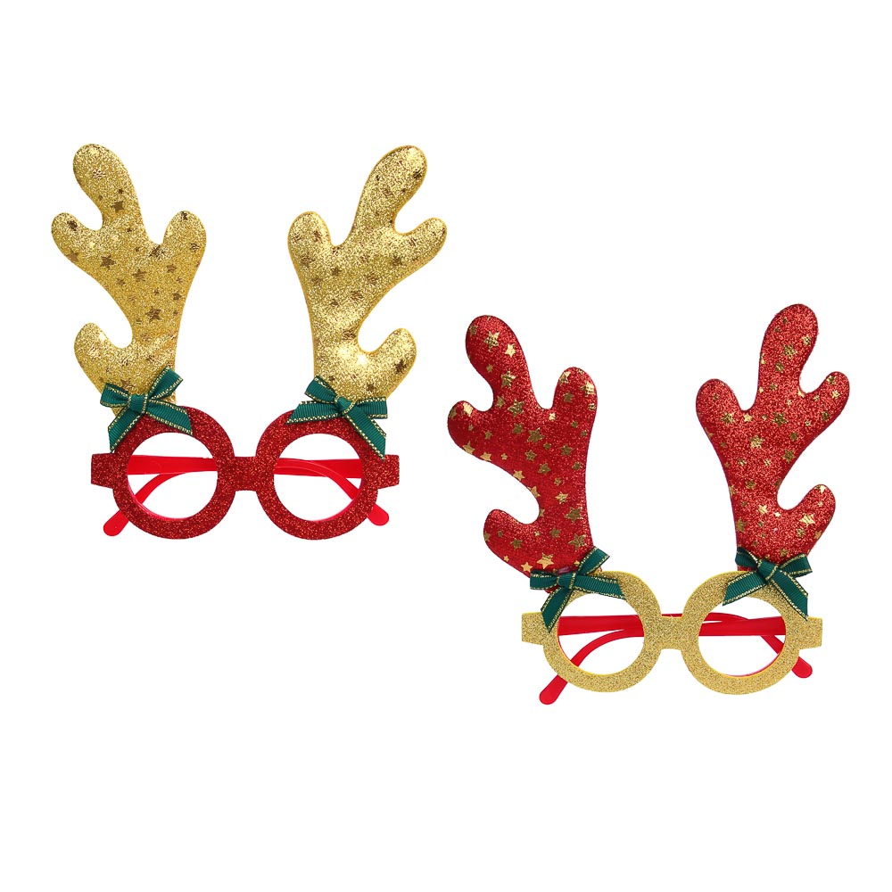 СНОУ БУМ Очки новогодние с рожками, 13см, полиэстер, пластик, 2 дизайна, арт.№ 391-313