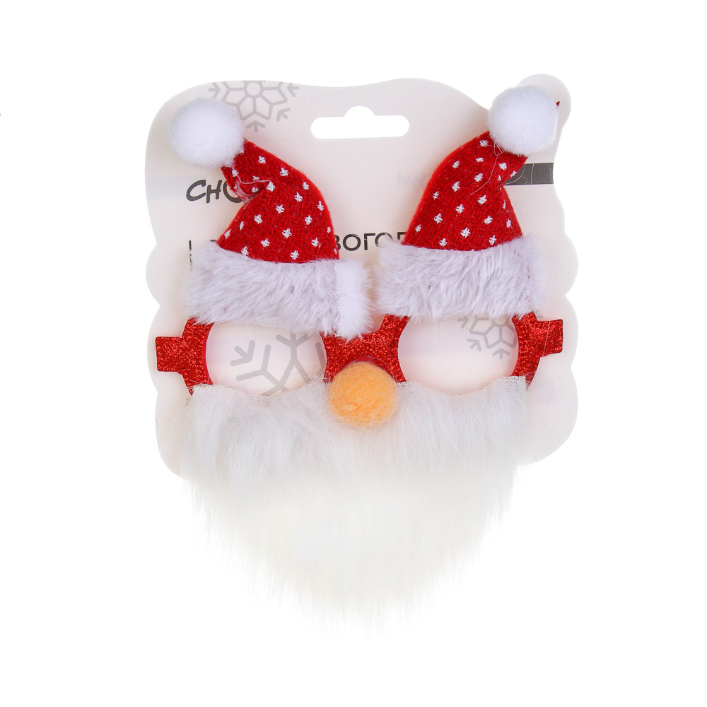 СНОУ БУМ Очки новогодние "Дед Мороз", 13см, полиэстер, пластик, 3 дизайна, арт.№ 391-314