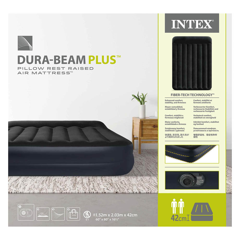 Матрас надувной тм Intex с подголовником, встр.насос 220В, 203х152х42см, до 272кг, 64124ND, арт.№ 108-085
