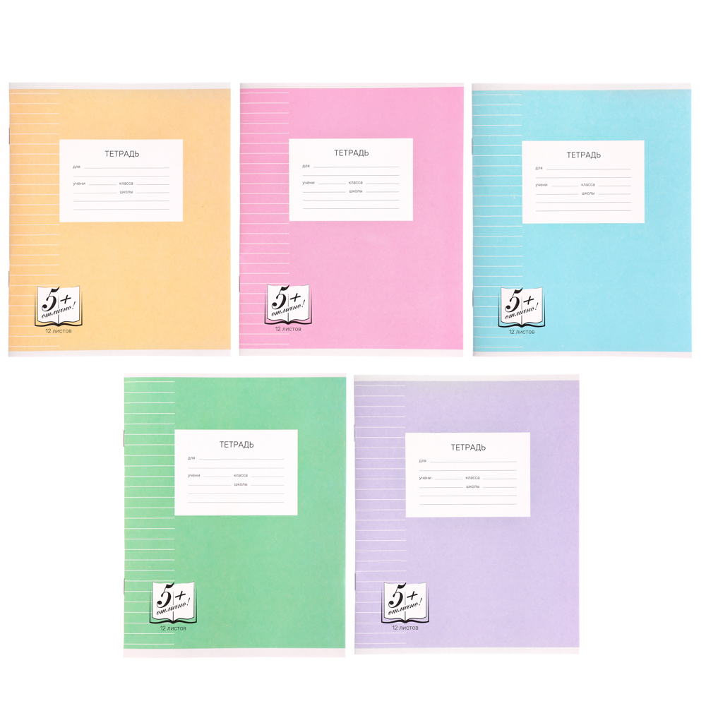 Тетрадь школьная 12л. в линейку, БЕЛЫЕ ЛИСТЫ обложка плотный офсет 115 гр "Пятерка", арт.№ 579-032