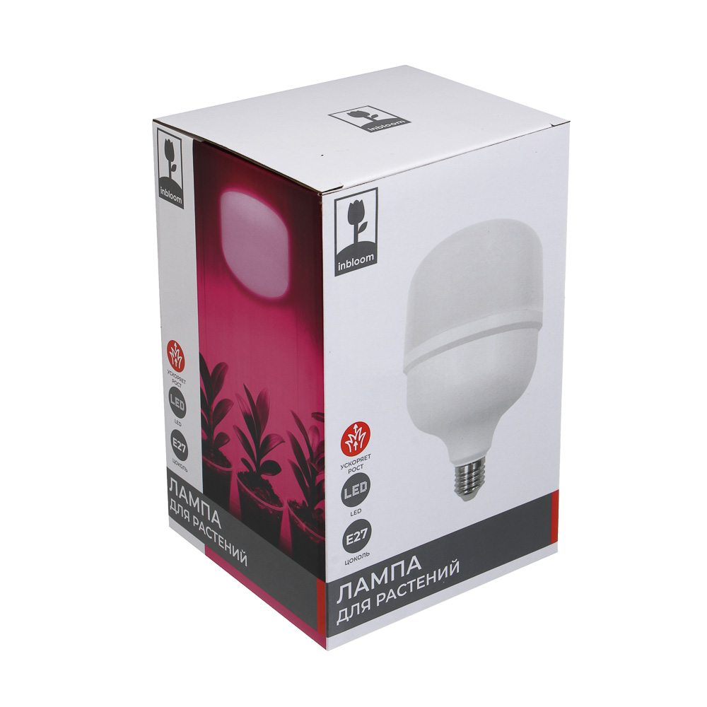INBLOOM Лампа для растений 12х19.3см, 60LED, фиолетовый, 30Вт, Е27, PC, металл, арт.№ D23-004