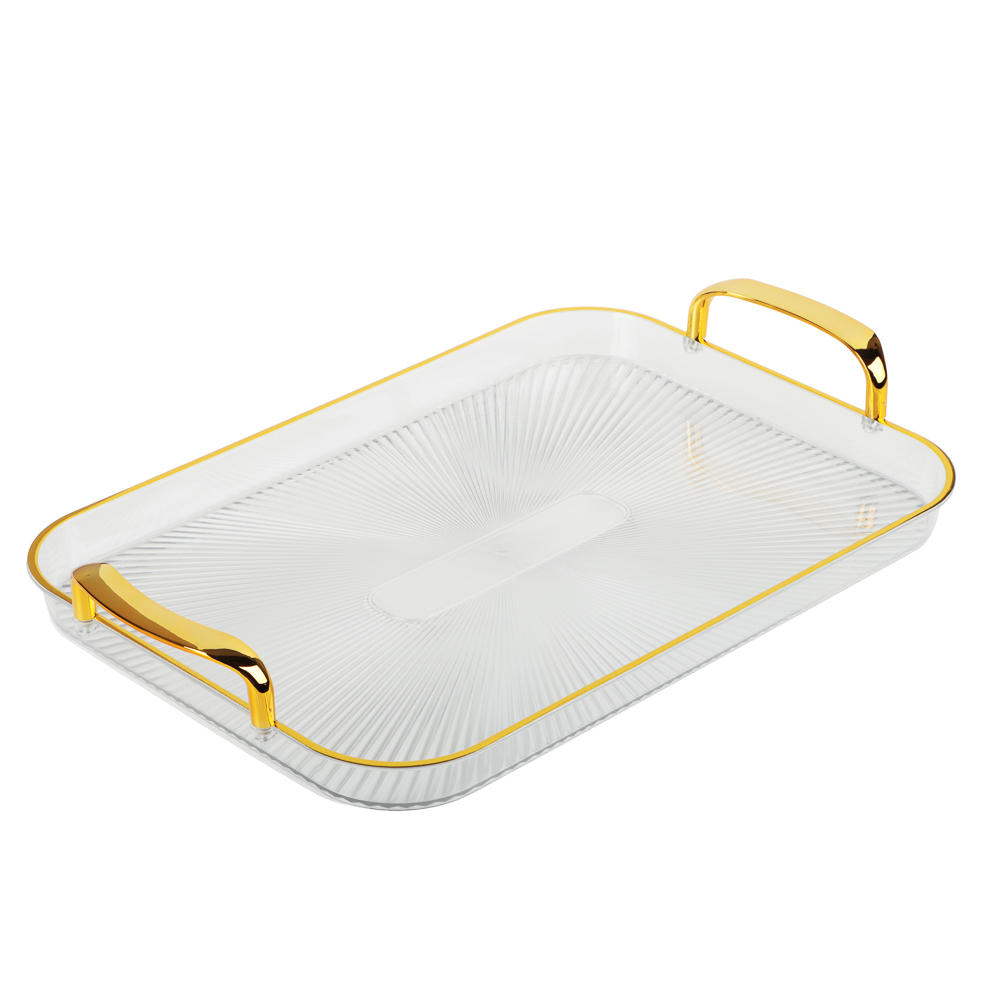 Поднос прямоугольный с ручками с золотой каемкой 42,5x27x3см РЕТ, арт.№ 862-451