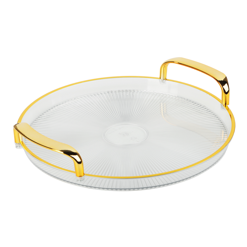 Поднос круглый с ручками с золотой каемкой 30x28x3см РЕТ, арт.№ 862-452