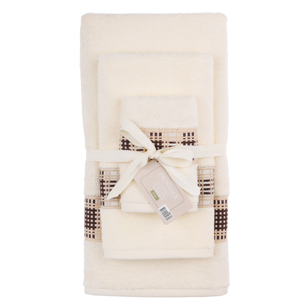 Комплект полотенец махровых 30х50 см, 50х90 см, 70х130 см PROVANCE Кантри, 100% хлопок, 480 г/м2, 2 цвета, арт.№ 484-172