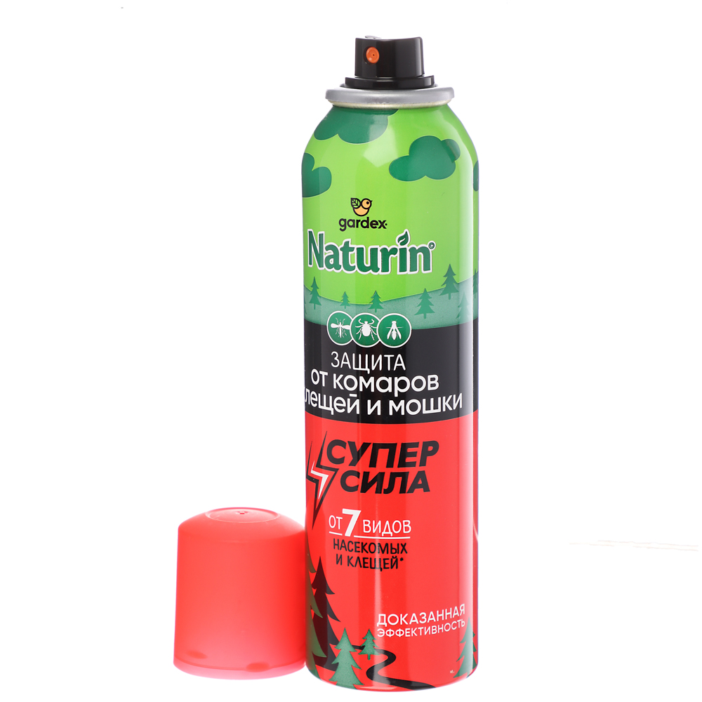 Аэрозоль от комаров, клещей и мошки Gardex Naturin Супер Сила 3в1, 165мл, арт.№ 961-033