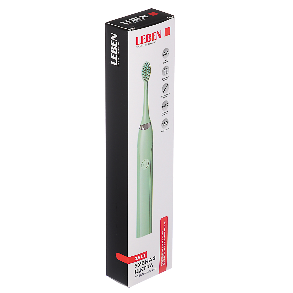 LEBEN Электрическая зубная щётка, 3,5 Вт, 1xАА не в комп, 2 насадки в комп, арт.№ 263-025
