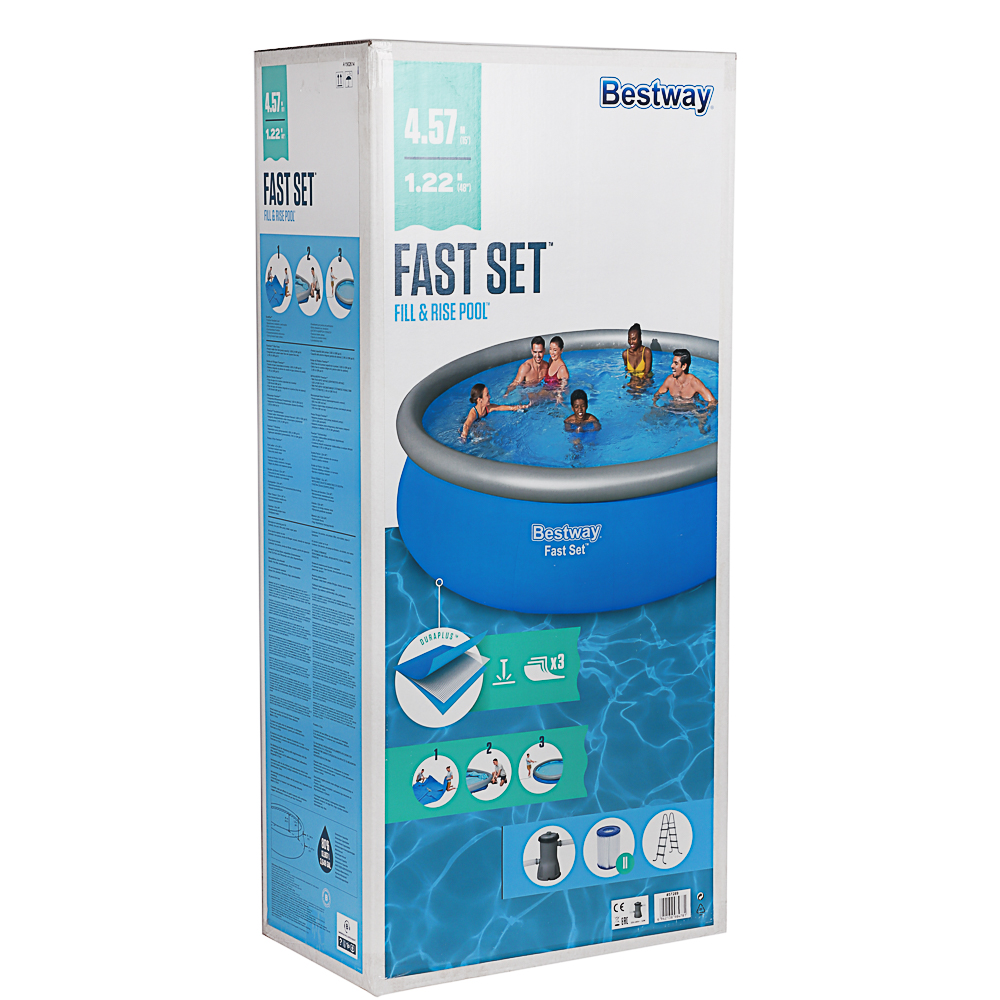 BESTWAY Бассейн надувной Fast Set, фильтр-насос,лестница, 457x122см, 57289, арт.№ 012-020