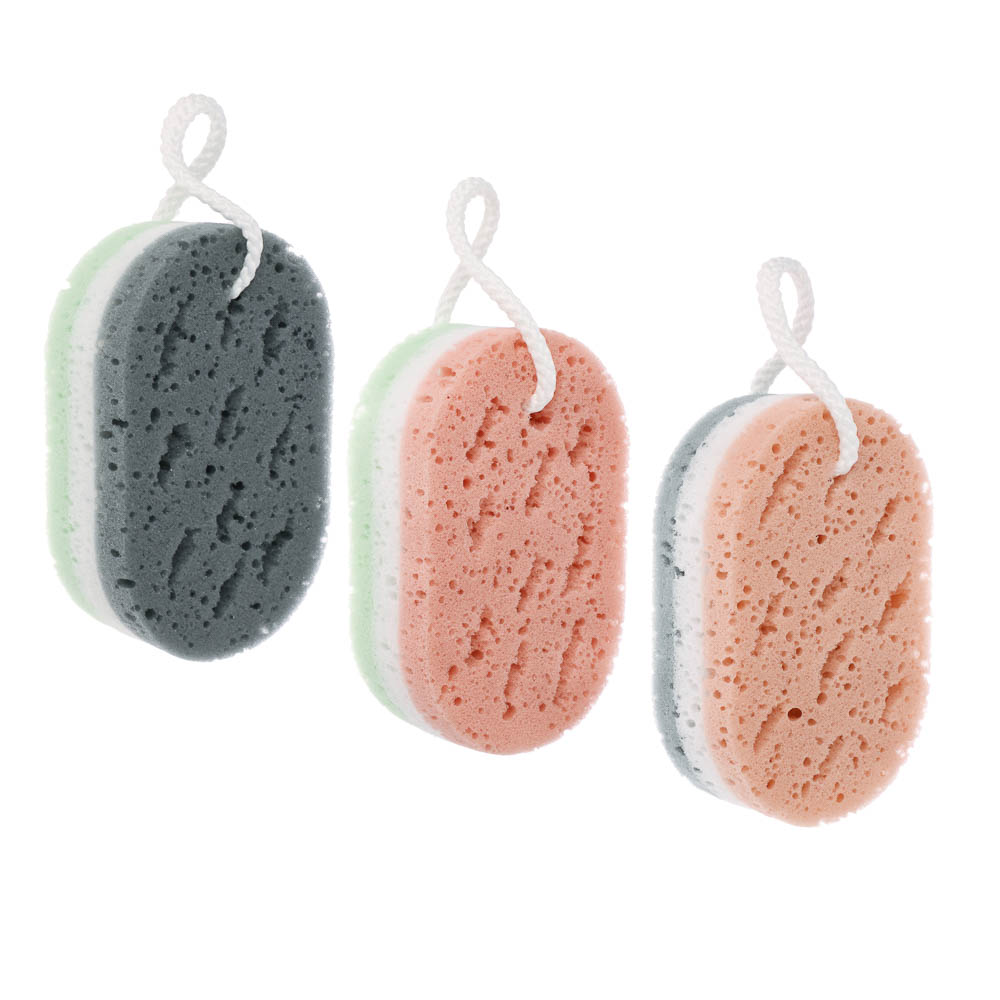 ЮL Мочалка губка поролоновая наборная сэндвич с подвесом, полиуретан, 15,5х9,5х5см, 3 цвета, МС24-01, арт.№ 361-144