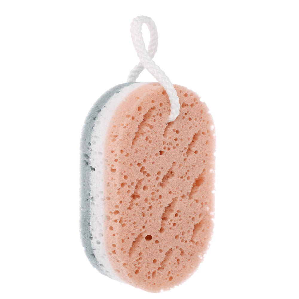 ЮL Мочалка губка поролоновая наборная сэндвич с подвесом, полиуретан, 15,5х9,5х5см, 3 цвета, МС24-01, арт.№ 361-144