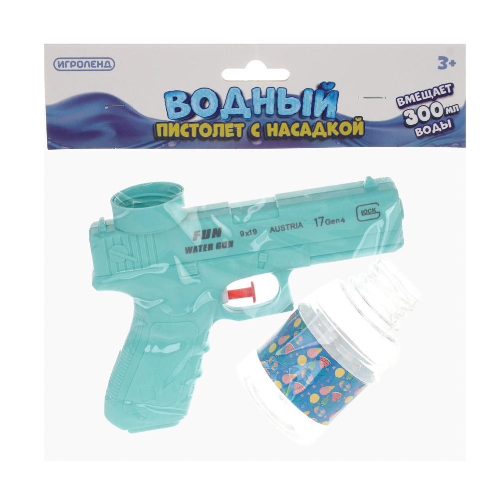 Водный пистолет механический с насадкой, ИГРОЛЕНД, 300мл, PP, PET, арт.№ 277-145