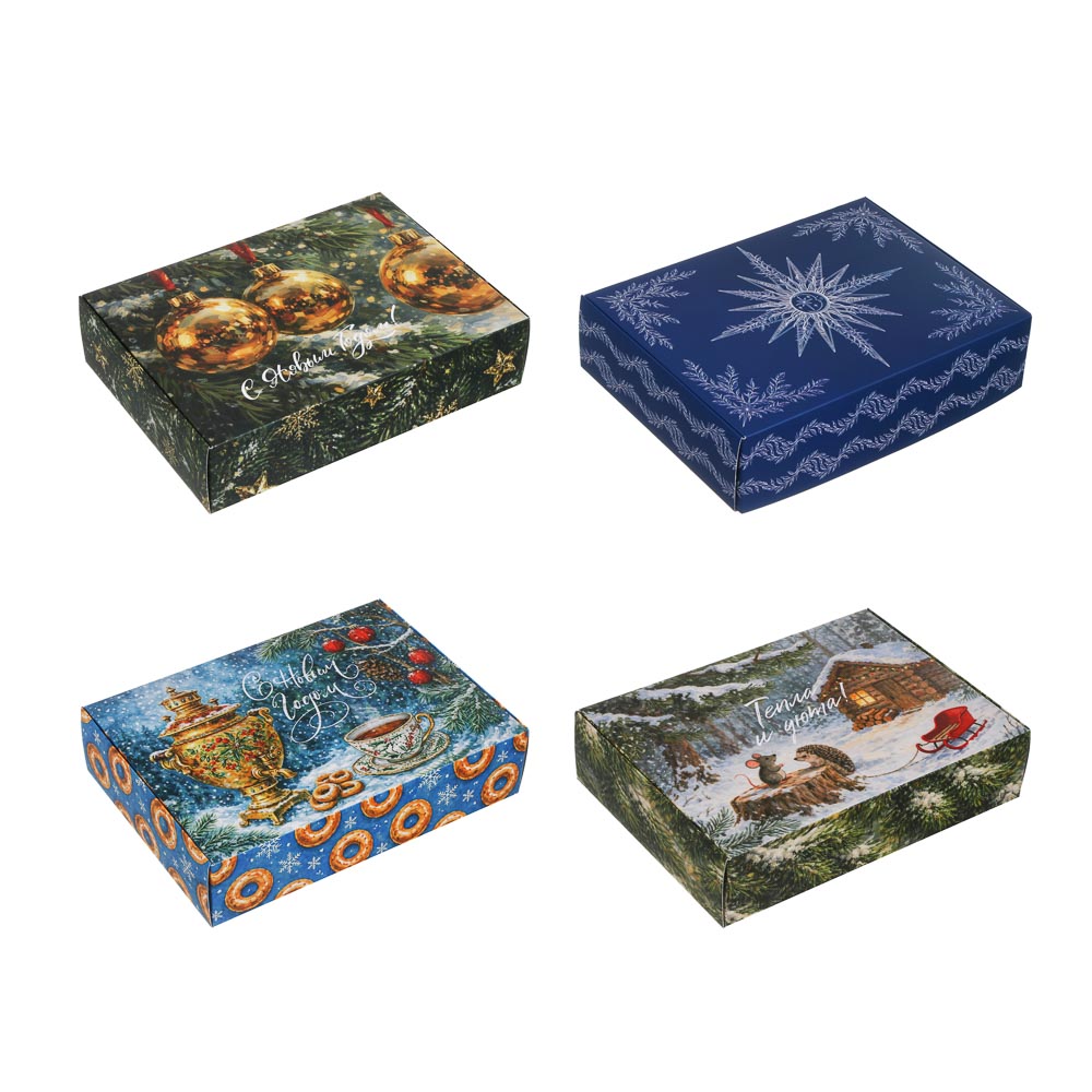 Коробка подарочная новогодняя тм СНОУ БУМ складная, 21x15x5см, 4диз, картон, арт.№ 780-028