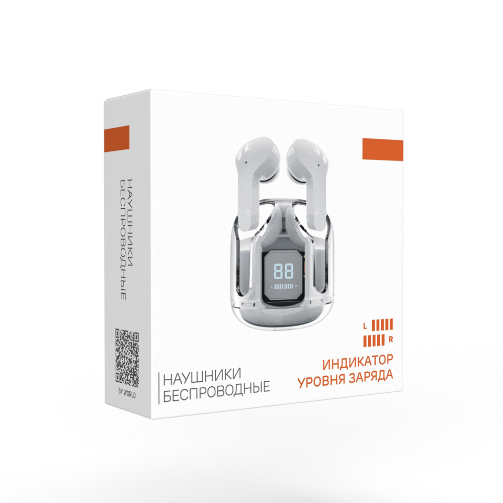 Наушники беспроводные TWS BY SnowPods внутриканальные, 30/150mAh, индикация уровня заряда, белый, арт.№ 410-273