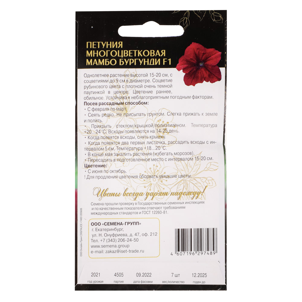 Семена Петуния Многоцвет. Мамбо Бургунди F1 бел. св-руб.с тем-руб.центр в виде звезды 7 шт, арт.№ 179-278