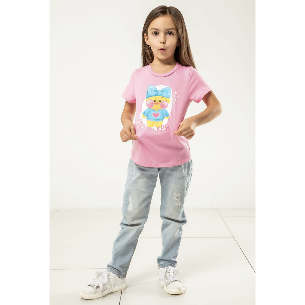 Футболка "ДЕТИ" Кря, хлопок, размер 110, цвет розовый, арт.№ 830-807