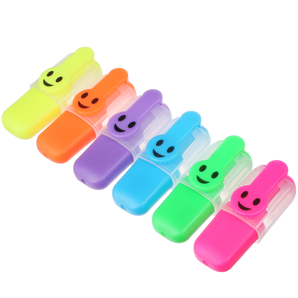 Маркер-выделитель, клип в форме смайлика, длина маркера 5,5 см, 6 неоновых цветов, арт.№ 613-083