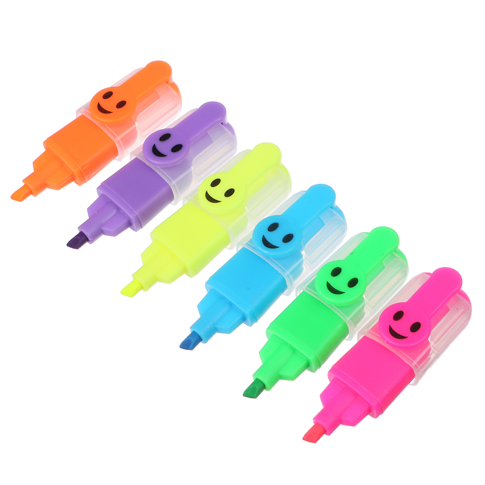 Маркер-выделитель, клип в форме смайлика, длина маркера 5,5 см, 6 неоновых цветов, арт.№ 613-083