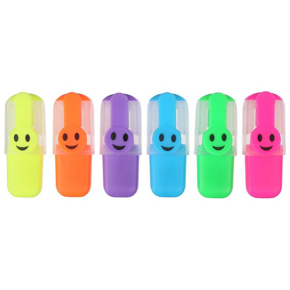 Маркер-выделитель, клип в форме смайлика, длина маркера 5,5 см, 6 неоновых цветов, арт.№ 613-083