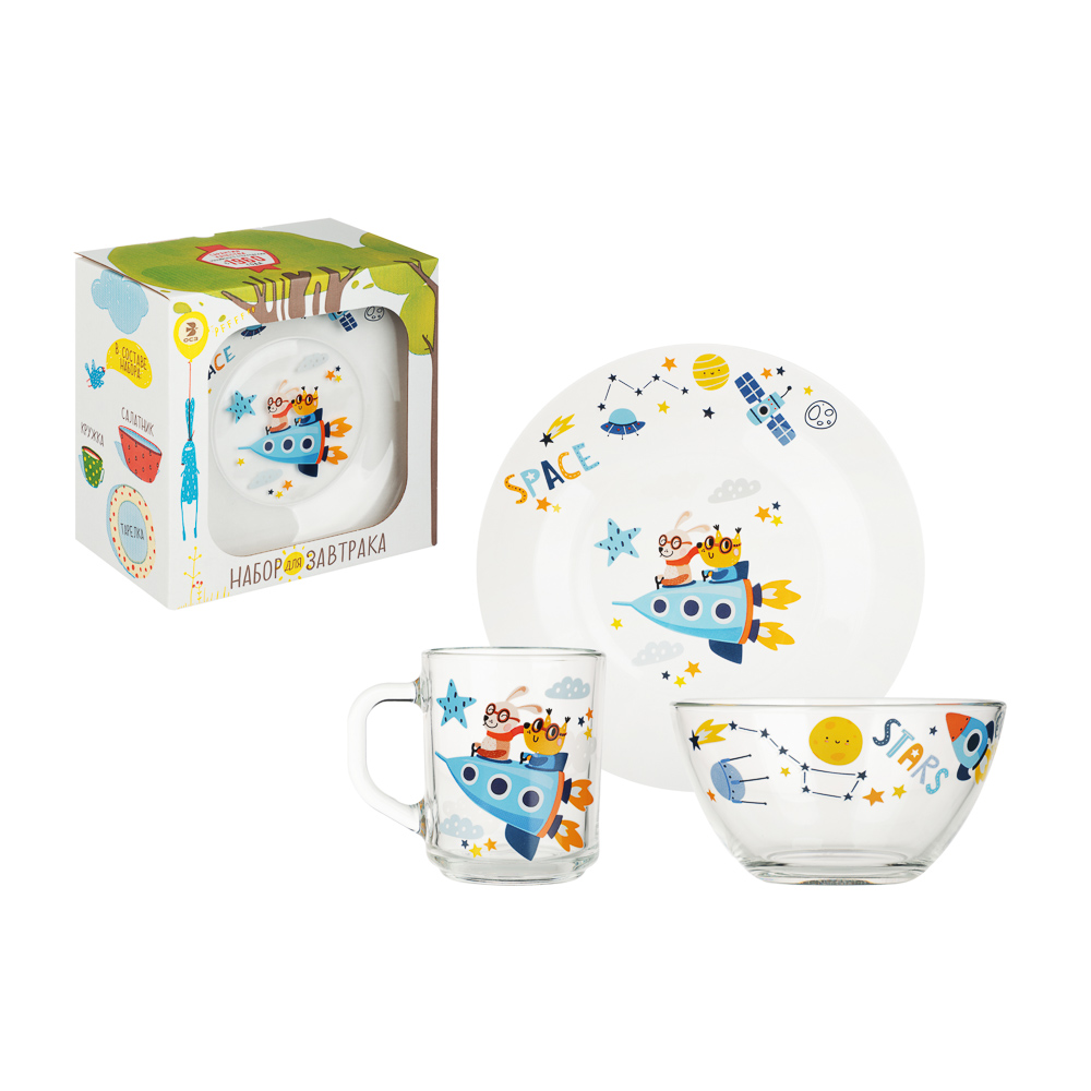 Набор для завтрака "Авиаторы", 3 предмета: кружка 200мл, салатник 12,7см (0,46л), тарелка 19,6см, арт.№ 829-229