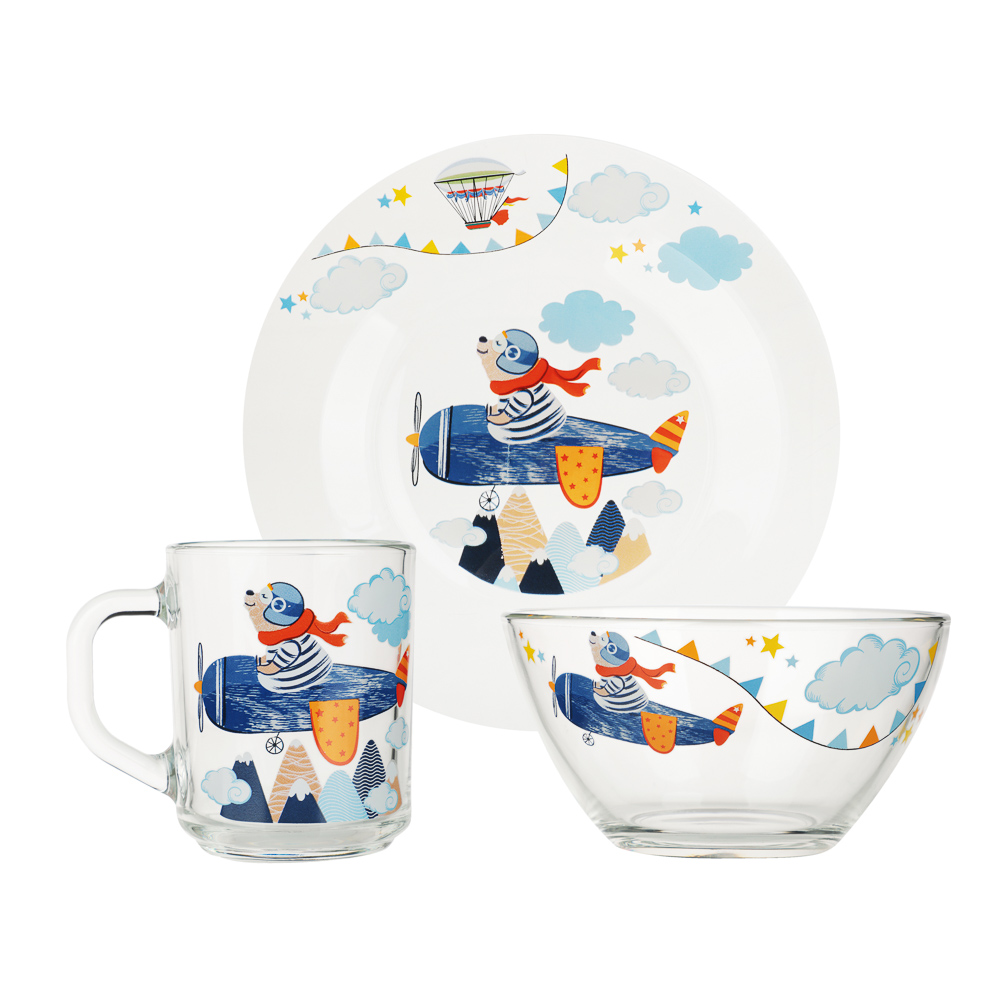 Набор для завтрака "Авиаторы", 3 предмета: кружка 200мл, салатник 12,7см (0,46л), тарелка 19,6см, арт.№ 829-229