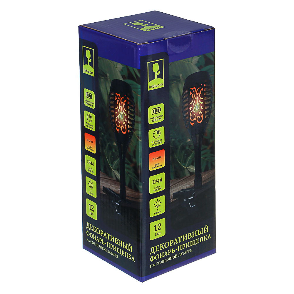 Фонарь-прищепка на солнечной батарее 22х7см INBLOOM, 12 LED, цвет свечения желтый, 1 режим, 1x1.2v 2/3AAA, 200 mAh Ni-MH, ABS, арт.№ 810-006