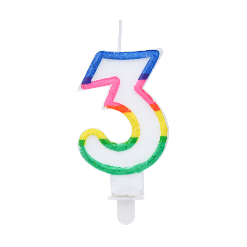Капитан Весельчак Свеча для торта в форме цифры, с подставкой (3), парафин, PP, арт.№ 506-238