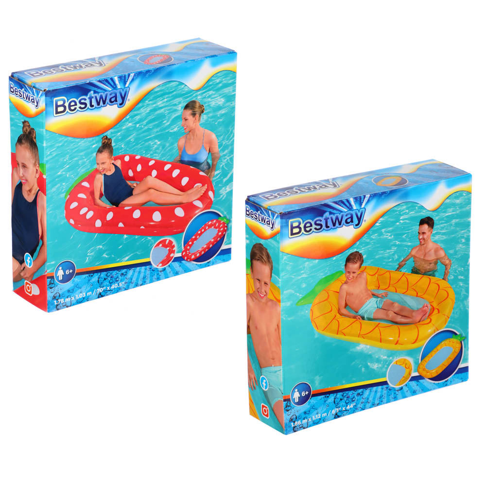 BESTWAY Матрас надувной ФРУКТЫ, от 6 лет, Клубника 178x103 см, Ананас 186x112 см, 43644, арт.№ 036-039