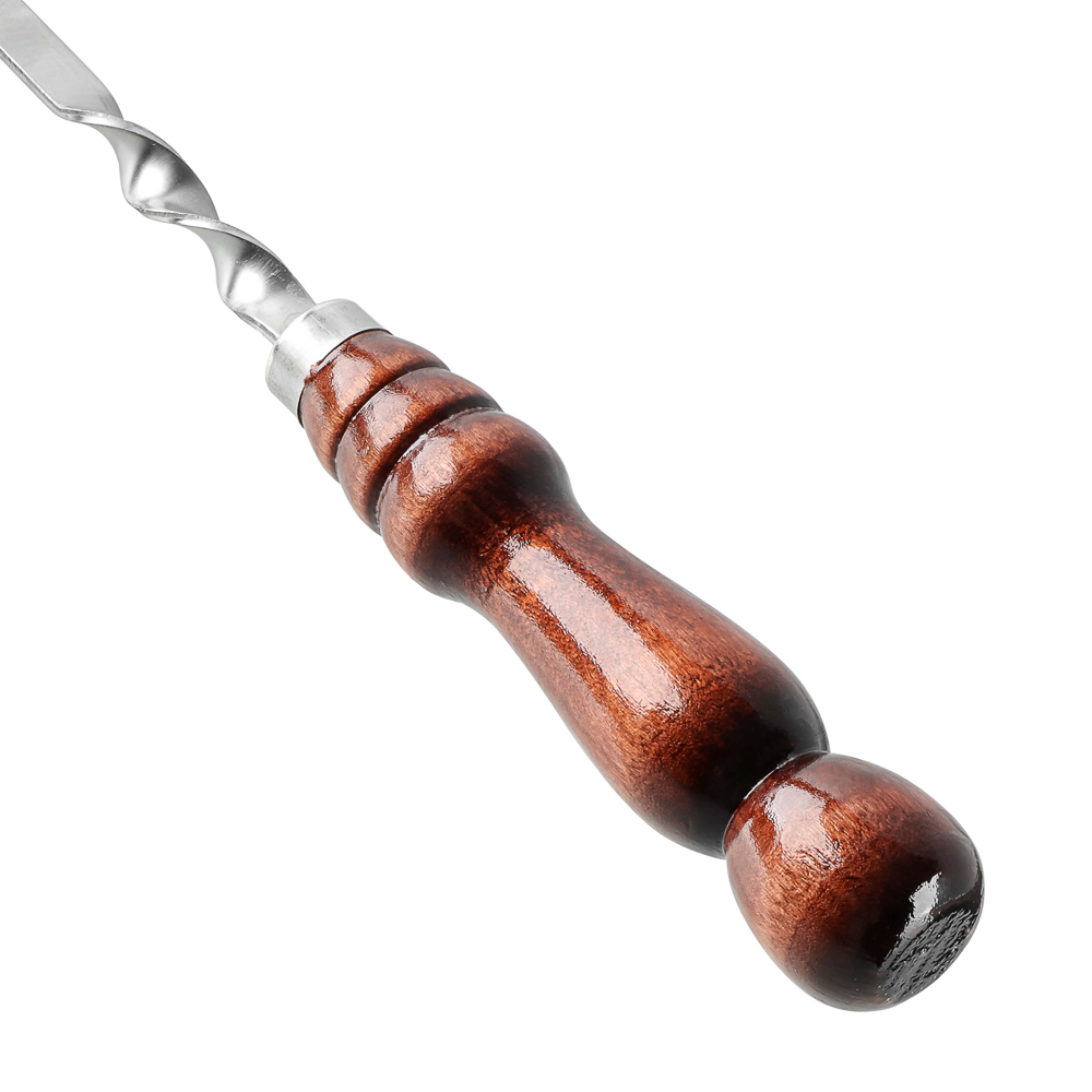 Шампур нерж., с узором и дерев. лак. ручк. "ФИГУРНАЯ" с колпачк. тм GRILLBOOM, 630(400)х12х2,5мм, арт.№ 103-088