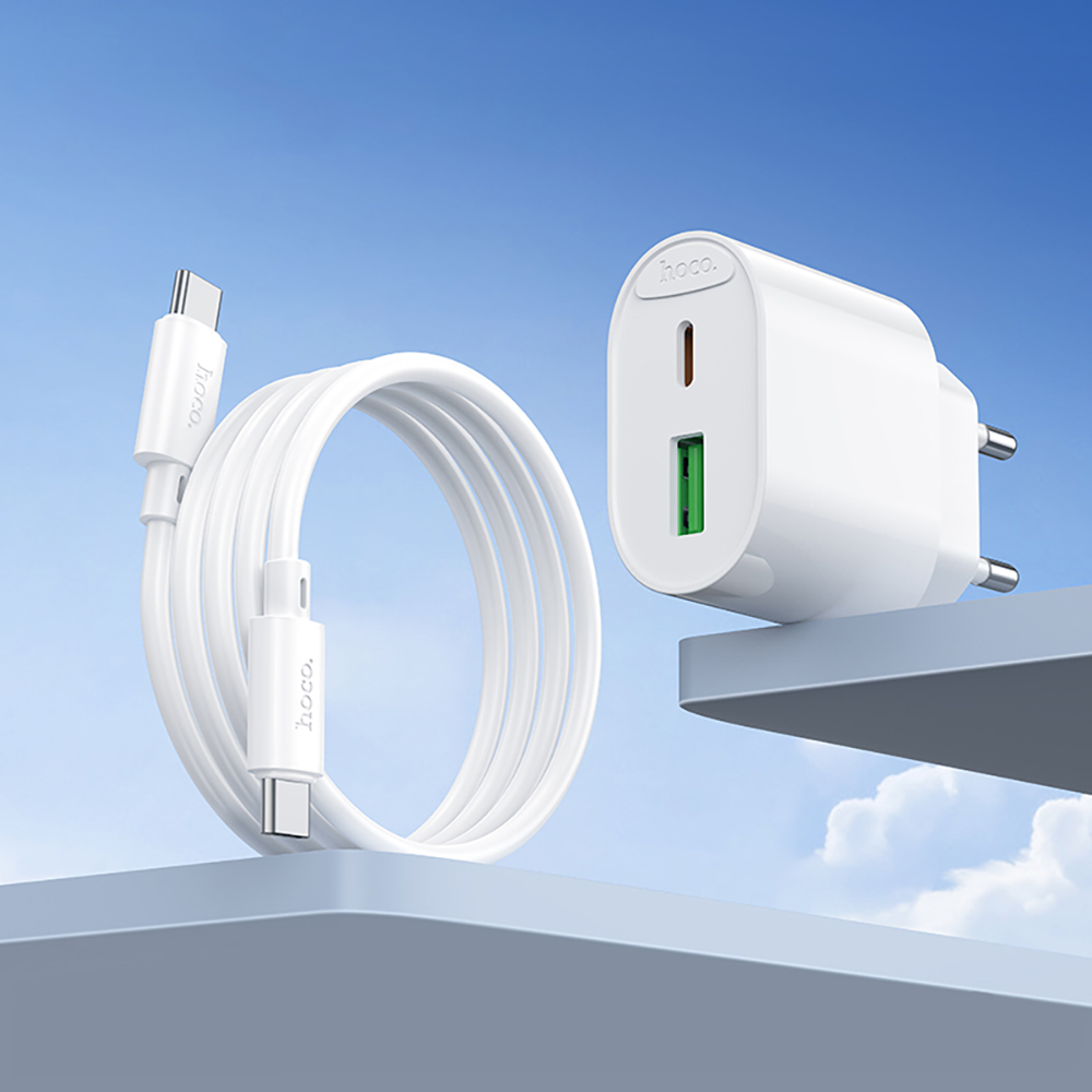 Комплект СЗУ hoco. модель C109A, PD20Вт+QC3.0, каб. C-C, белый, арт.№ 916-336