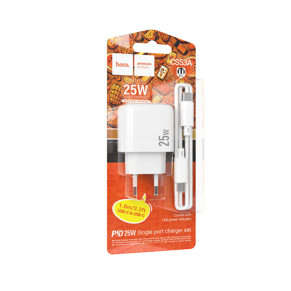 Комплект СЗУ hoco. модель CS53A, USB-C, PD25Вт, каб. C-C, белый, арт.№ 916-337