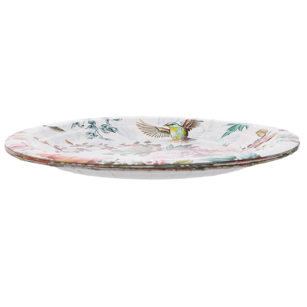 Набор бумажных тарелок Птицы и цветы, 6 шт, арт.№ 530-414