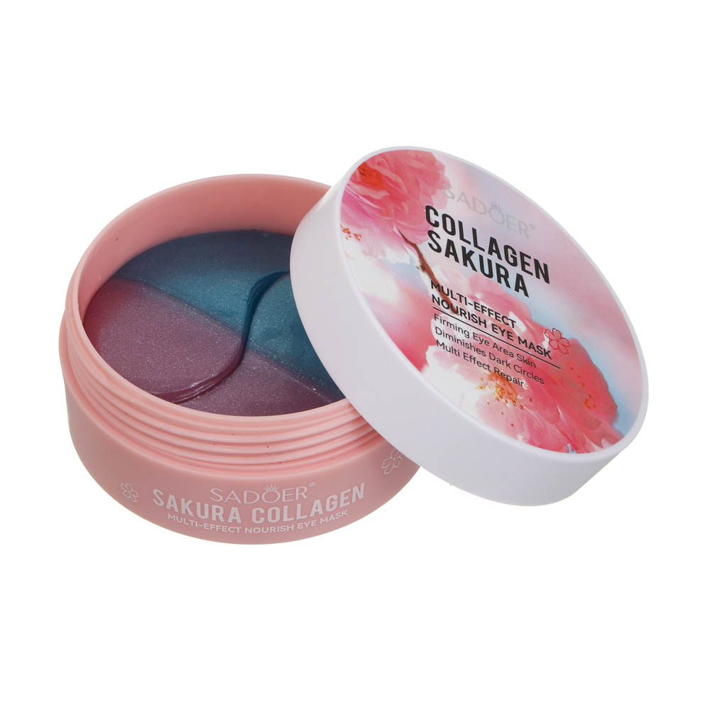 Патчи для глаз мультиэффект с коллагеном и сакурой тм Sadoer 60 шт, 80гр, арт.№ 022-214