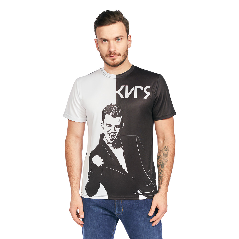 Футболка спортивная для взрослых «КИРЯ», размер M, 100% полиэстер, черно-белая, арт.№ 006-041