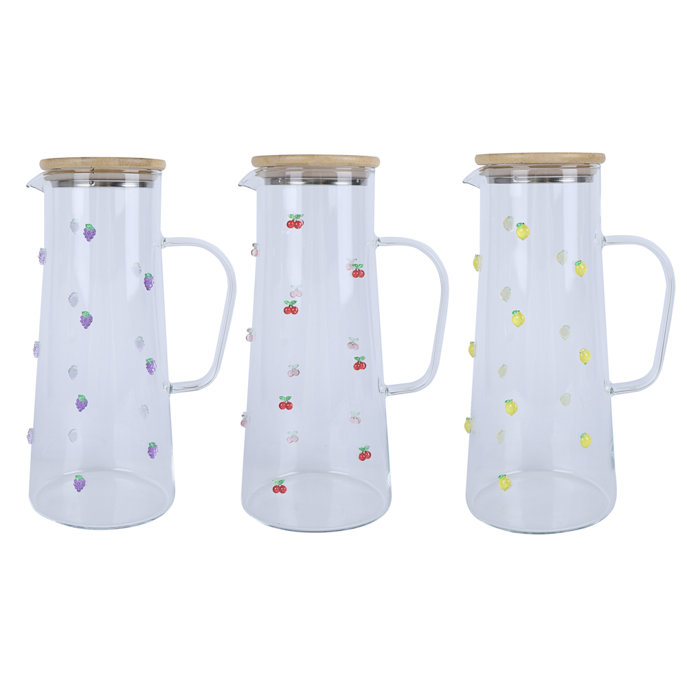 Кувшин с аппликацией 1440мл, бамбуковая крышка, стекло, арт.№ 878-734