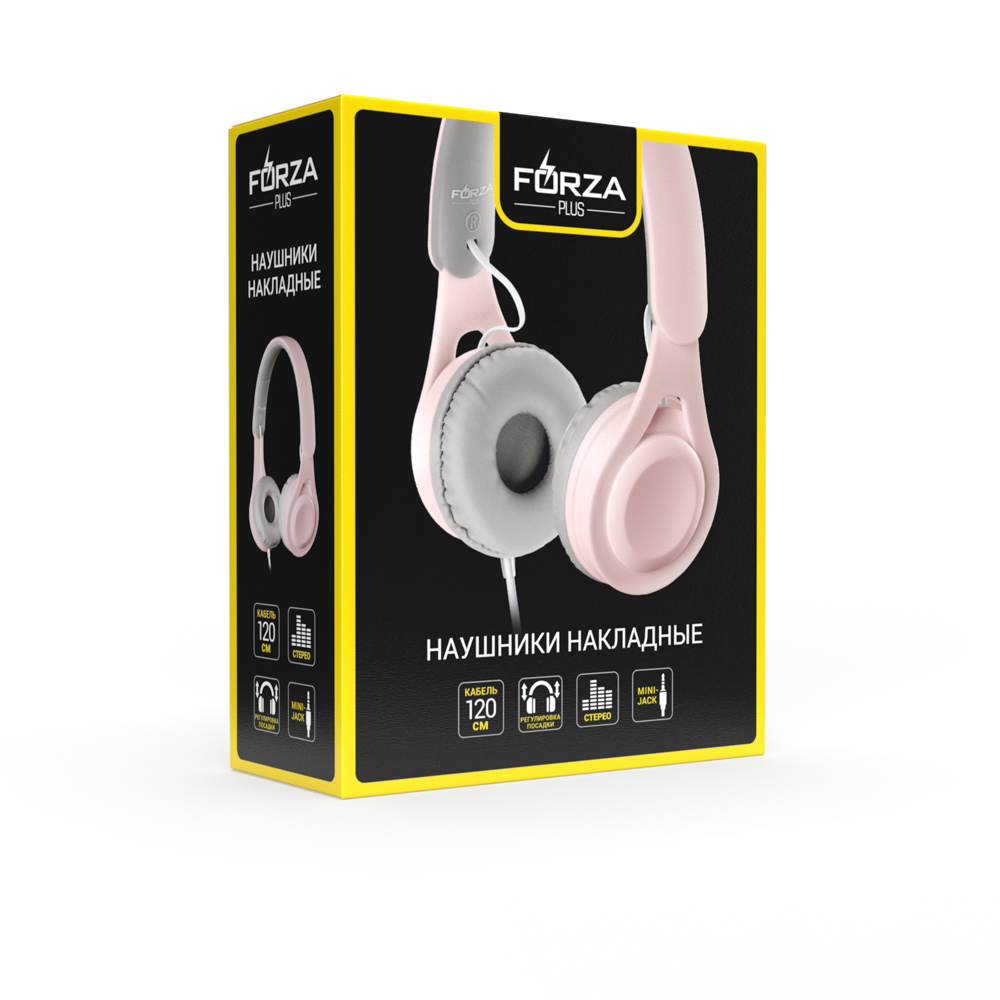 Наушники проводные накладные FORZA, кабель 120см, пластик, 3 цвета, арт.№ 410-038