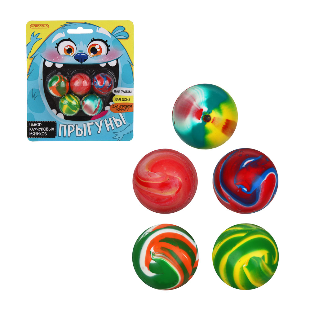 ИГРОЛЕНД Набор каучуковых мячиков "Прыгуны", d=2,5см, 5 штук, микс, арт.№ 295-252