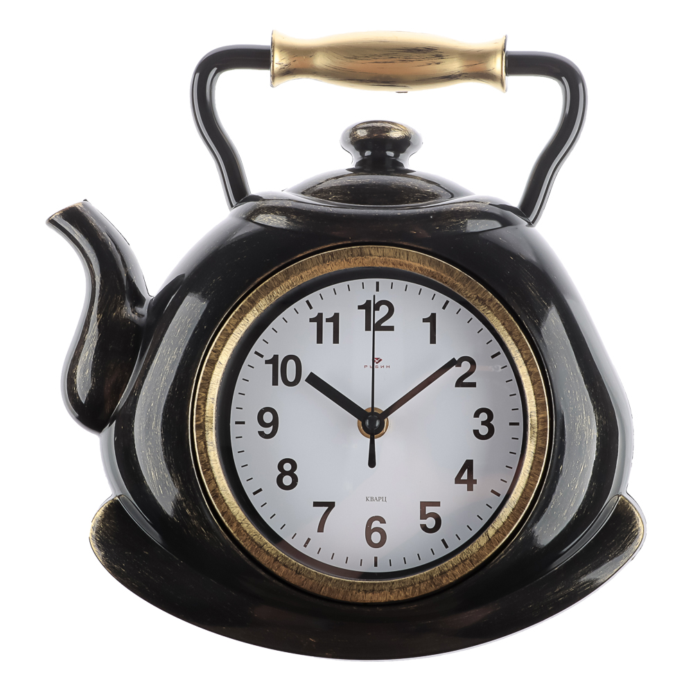 Часы настенные чайник 27х28,5 см, корпус черный с золотом "Классика", арт.3129-006, арт.№ 581-373